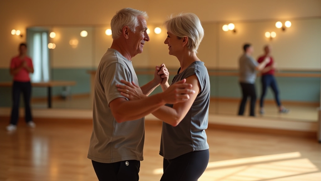 Woman and man dancing together in a bright studio with wooden floor and mirrors
