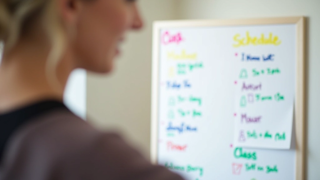 Dance studio schedule board showing various class times and levels written in colored markers