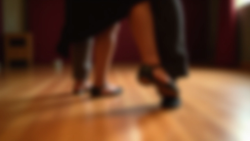 Close-up of dancers' feet showing the basic bachata step on a wooden dance floor, professional lighting
