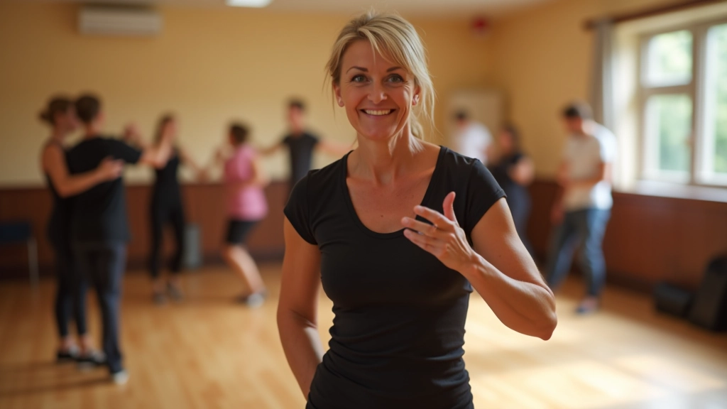 Experienced salsa instructor demonstrating a move in a dance studio setting