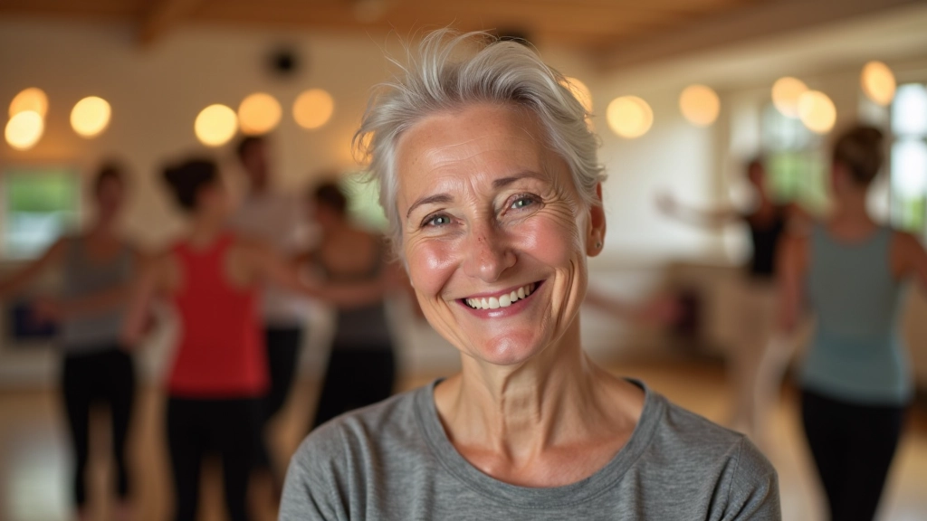 Smiling mature adult in dance studio ready to start learning